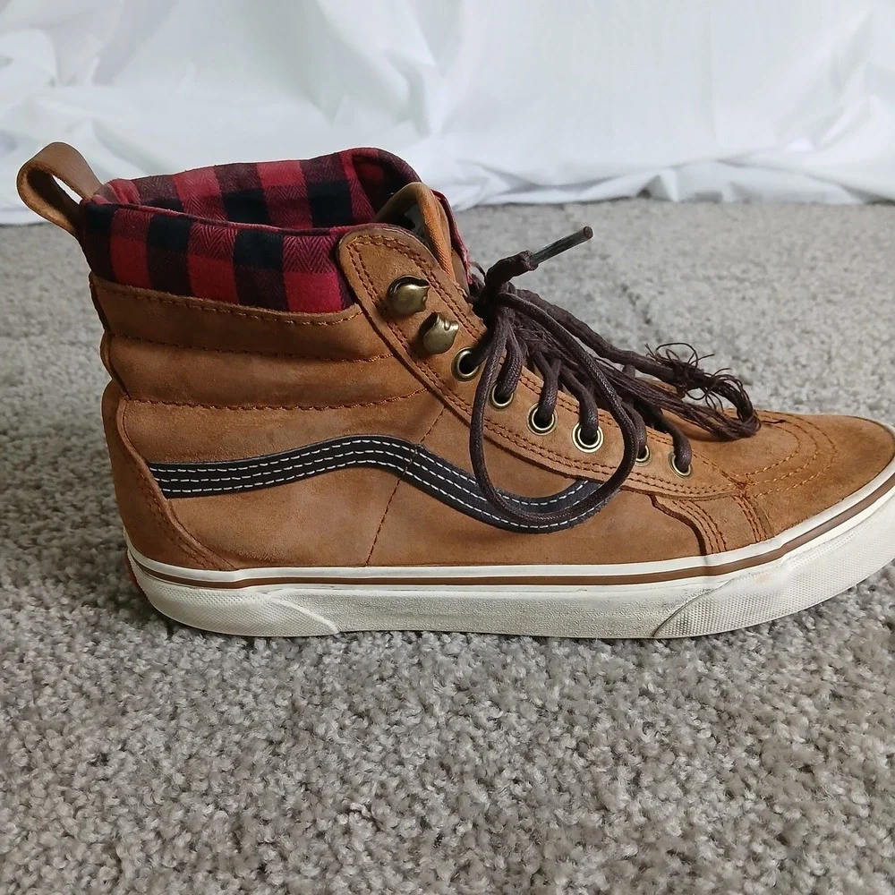 Vans Sk8-Hi MTE Gingerbread Brown Plaid Suede High Top Sneakers Mens 9.5